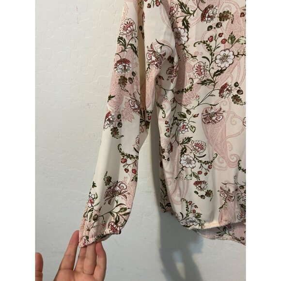 Soho New York & Co Jeans Sz L Floral Print Blouse Tie Front Crossover Hem - Picture 6 of 10